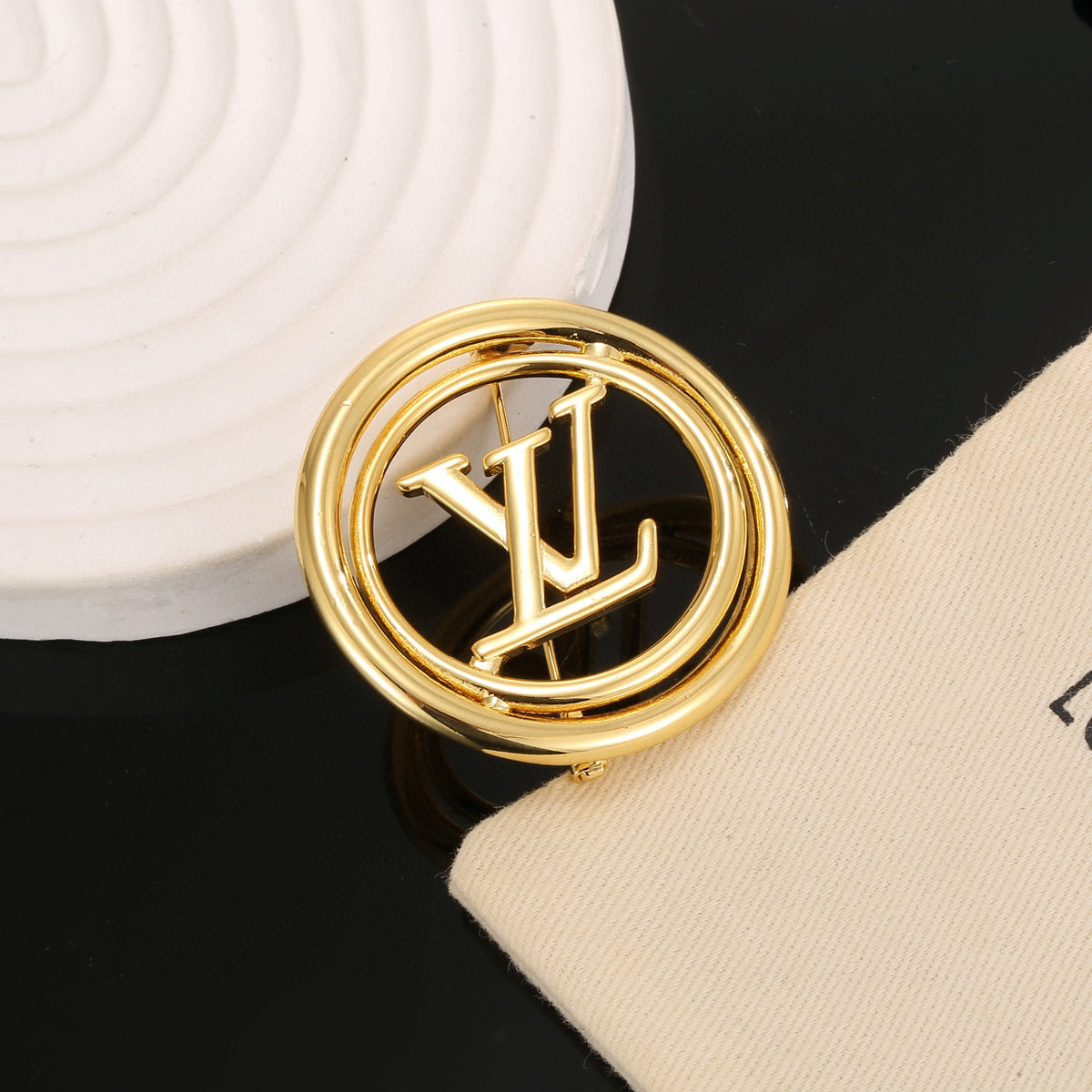 Letter Emblem Brooch in Polished Metal-Tone – Design 006 styled product view