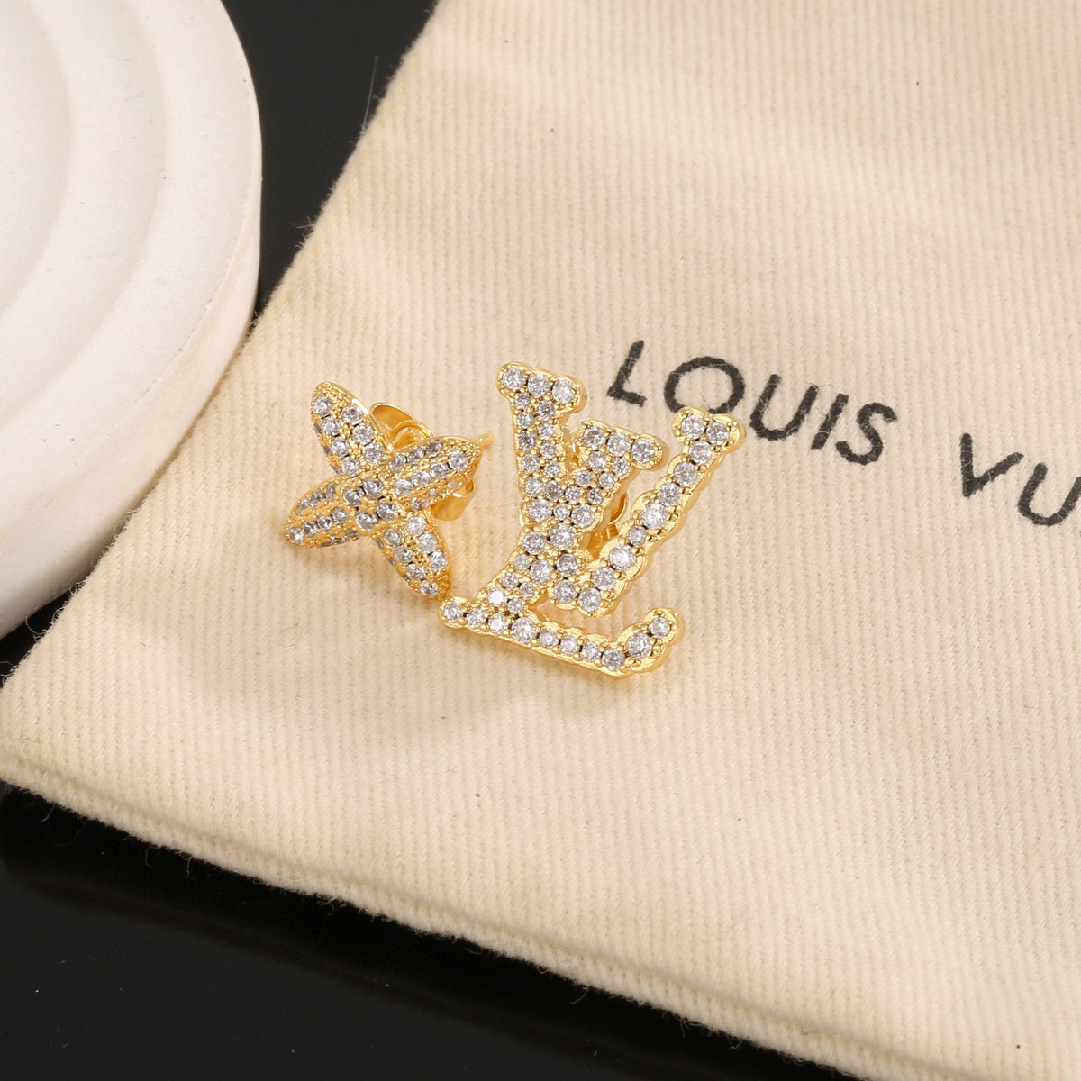 Geometric Emblem Stud Earrings in Polished Metal-Tone – Design 043 front product view