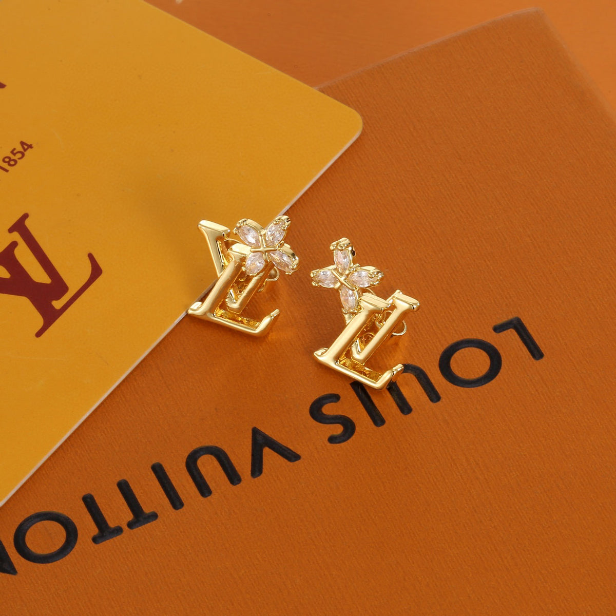 Geometric Emblem Stud Earrings in Polished Metal-Tone – Design 031 main product view