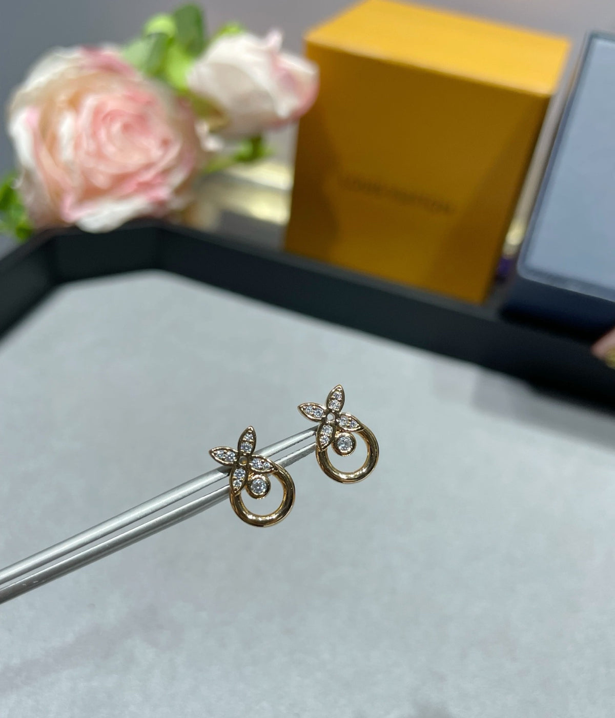 Geometric Emblem Stud Earrings in Polished Metal-Tone – Design 042 styled product view