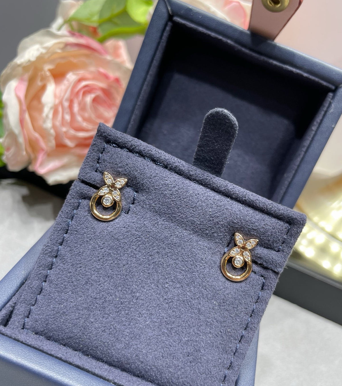 Geometric Emblem Stud Earrings in Polished Metal-Tone – Design 044 front product view