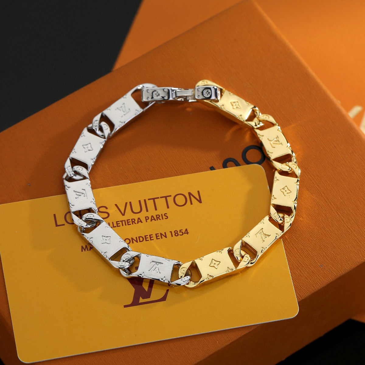Letter Emblem Bracelet in Polished Metal-Tone – Design 031 main product view
