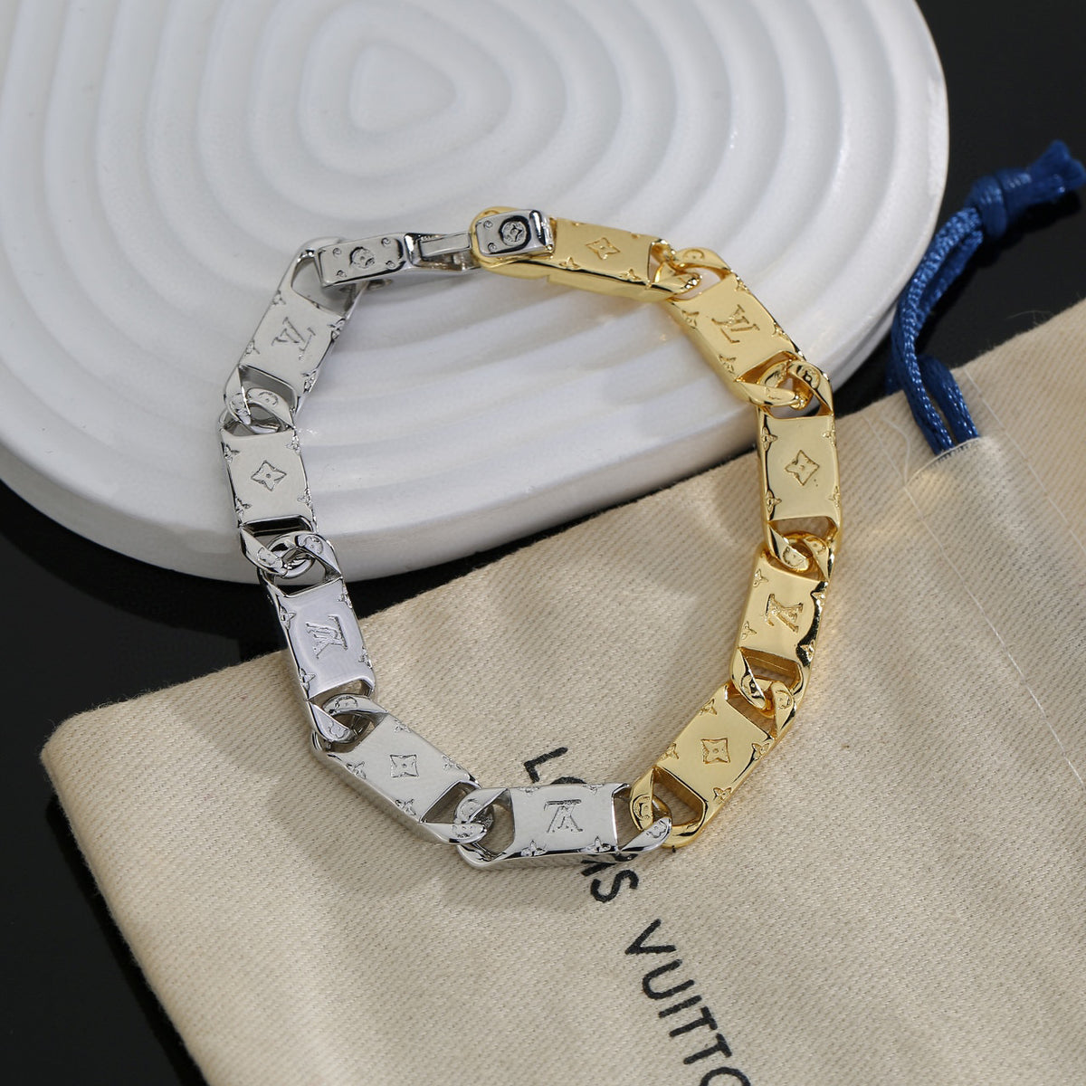 Letter Emblem Bracelet in Polished Metal-Tone – Design 039 front product view