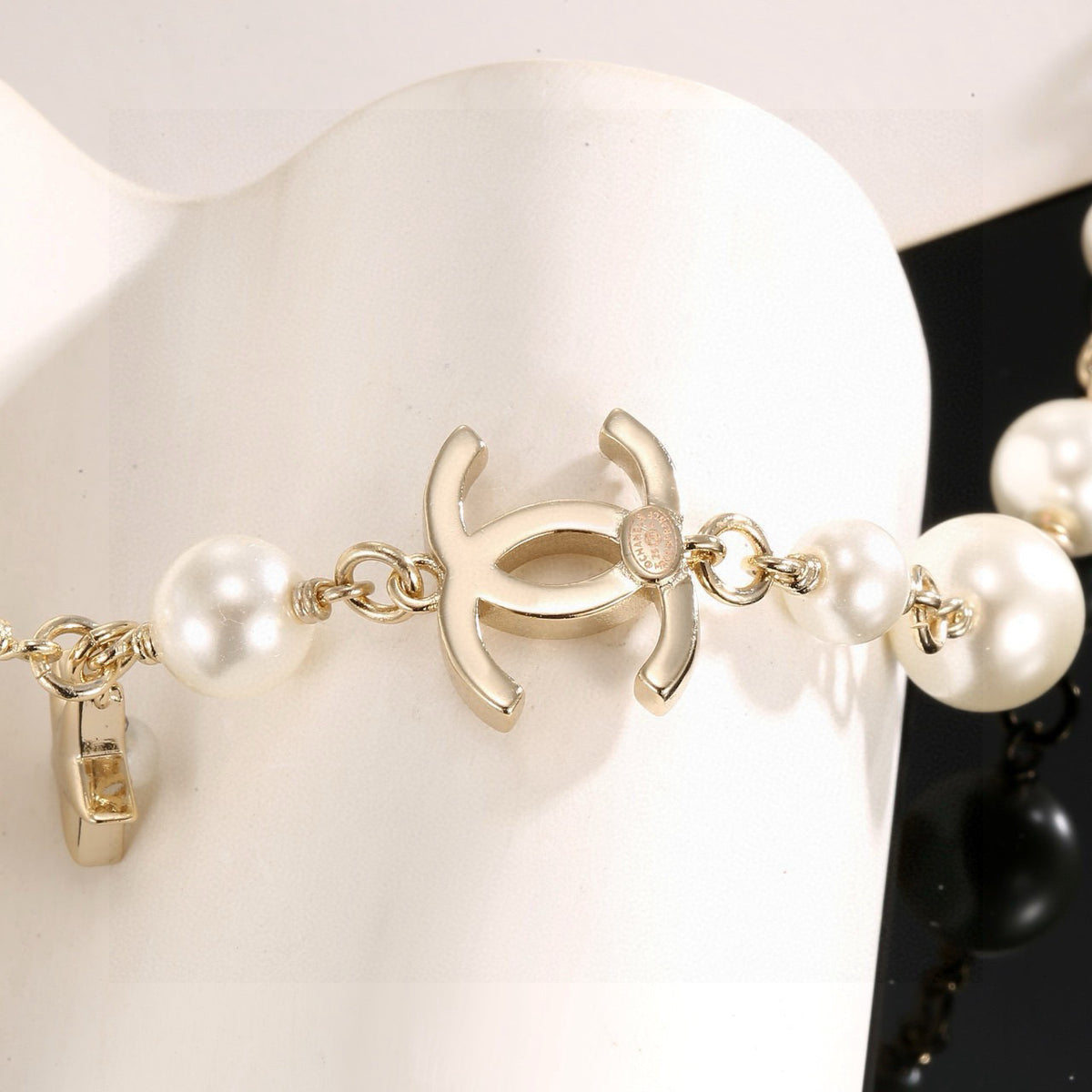 Double-C Emblem Pendant Necklace in Polished Metal-Tone – Star Detail – Design 003 styled product view