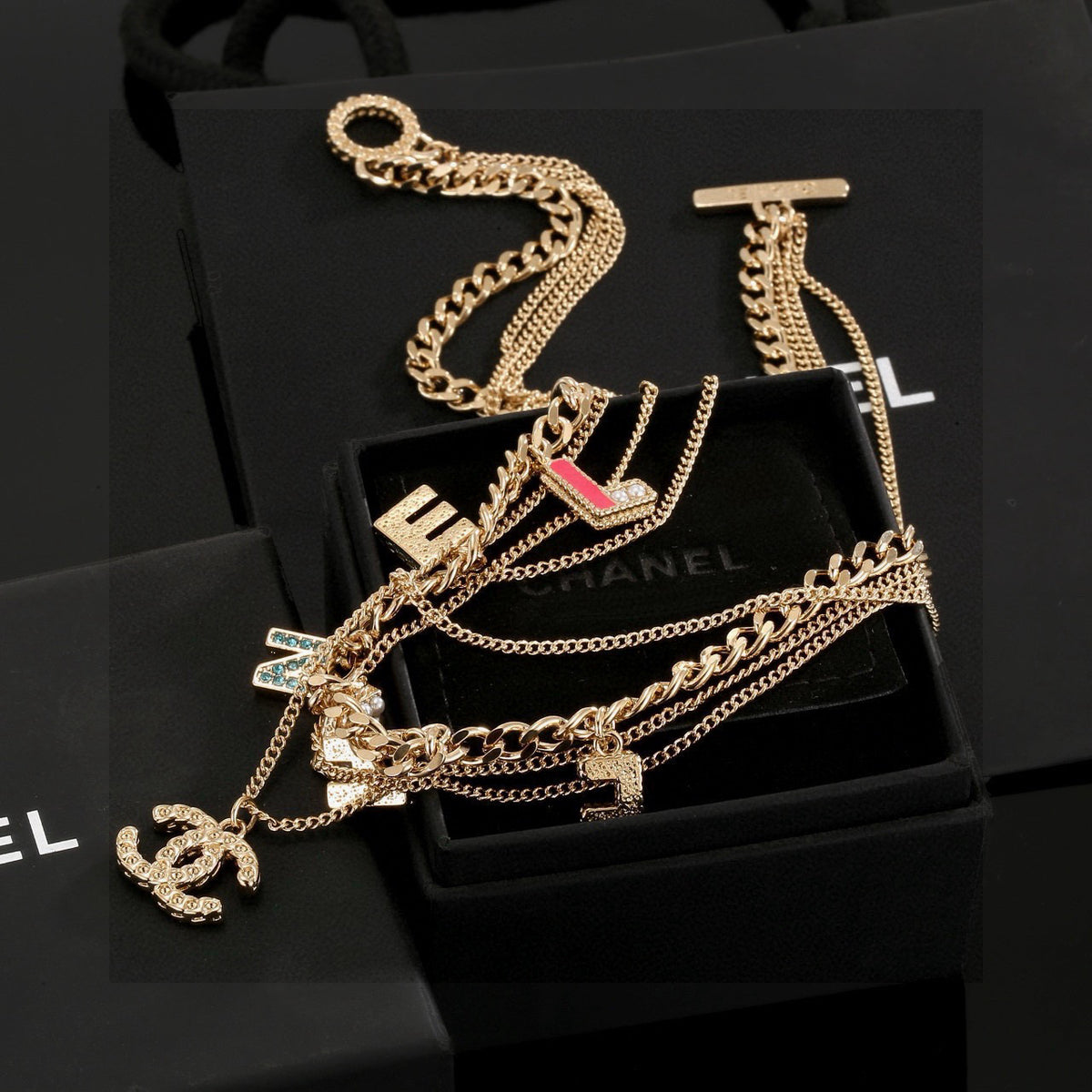 Double-C Emblem Crystal-Accent Pendant Necklace – Design 050 side detail