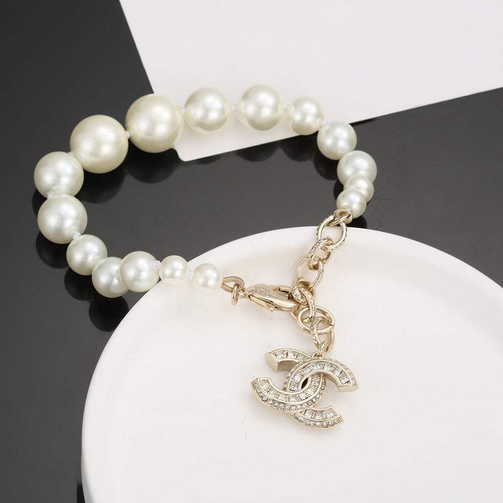 Pearl Bracelet in Polished Metal-Tone – Pearl Detail – Design 007 styled product view