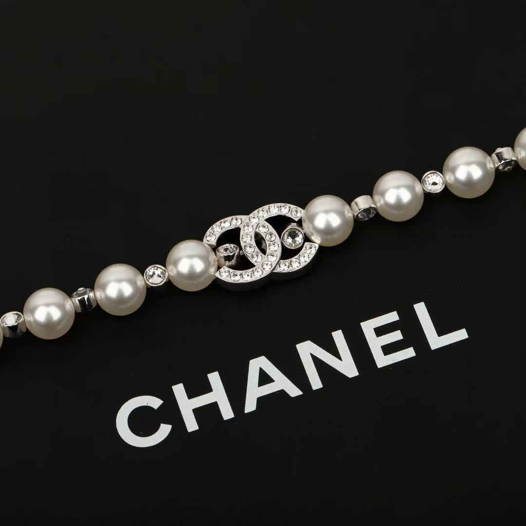 Double-C Emblem Pearl-Detail Pendant Necklace – Pearl Detail – Design 119 main product view