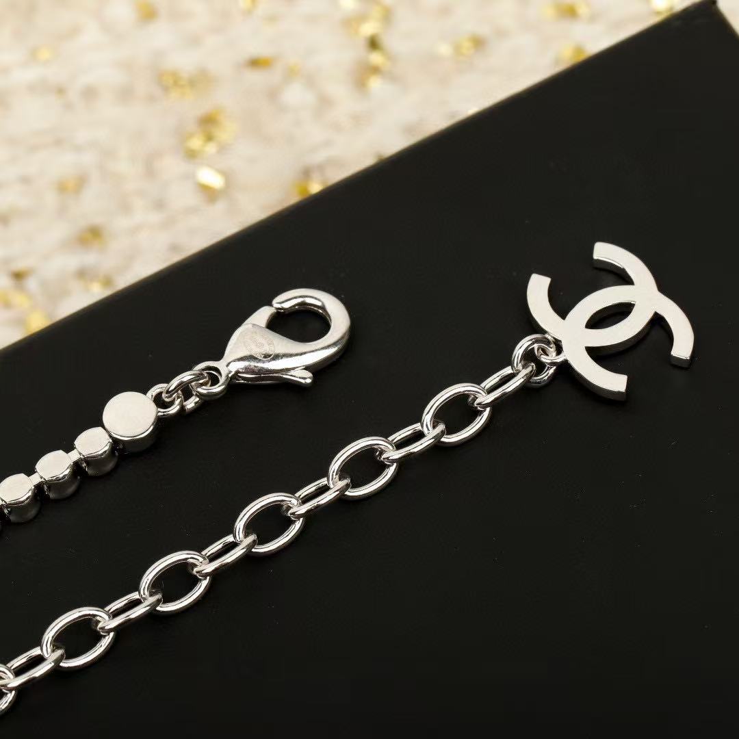 Double-C Emblem Pearl-Detail Pendant Necklace – Pearl Detail – Design 080 detail view