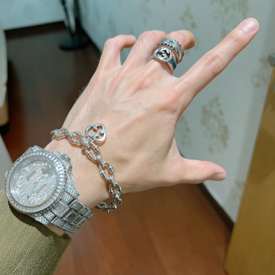 Floral Bracelet in Polished Metal-Tone – Design 014 styled product view