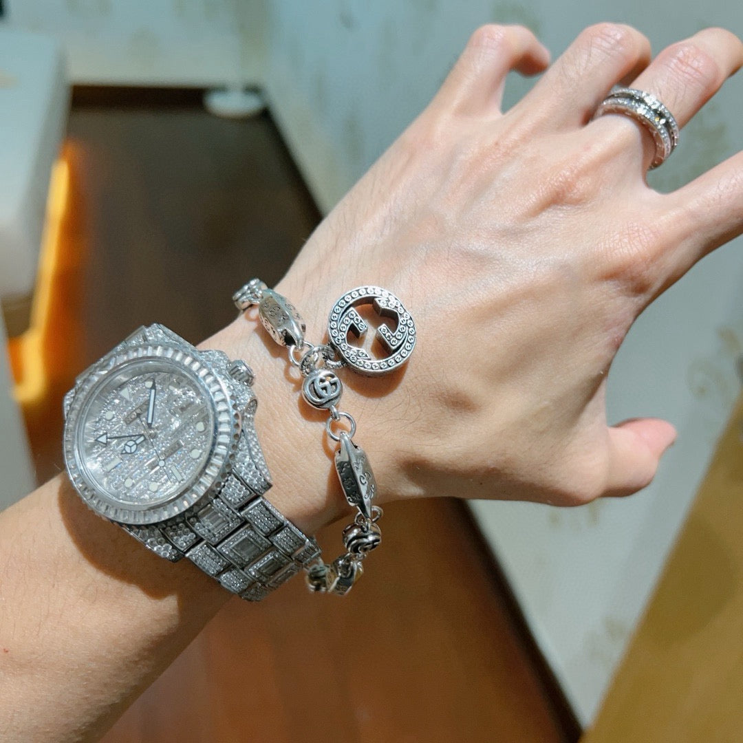 Geometric Emblem Bracelet in Polished Metal-Tone – Design 071 styled product view