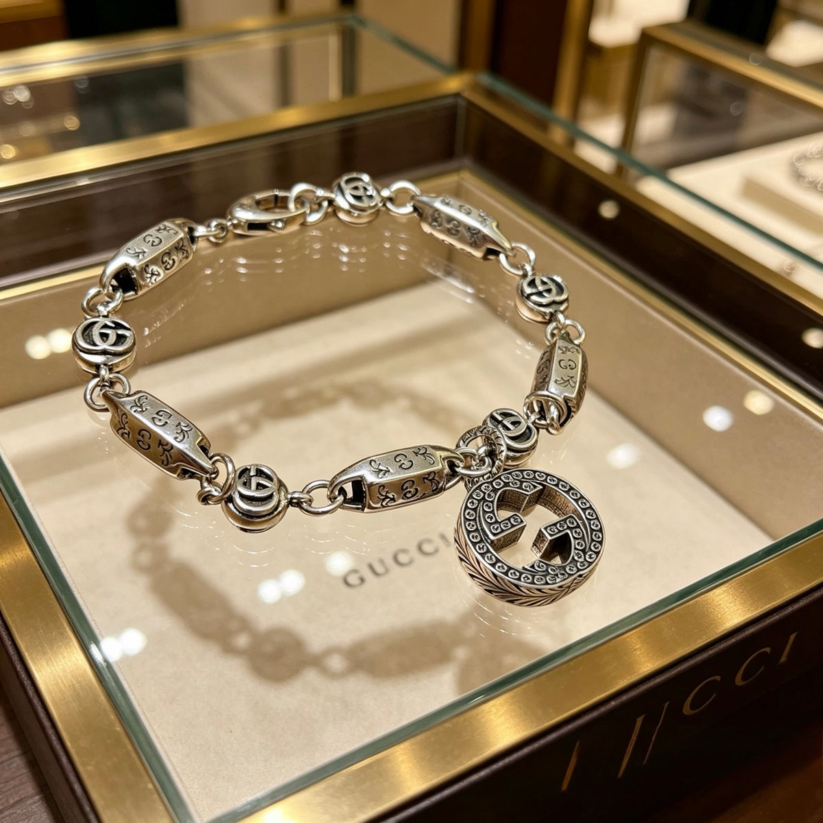 Geometric Emblem Bracelet in Polished Metal-Tone – Design 071 main product view
