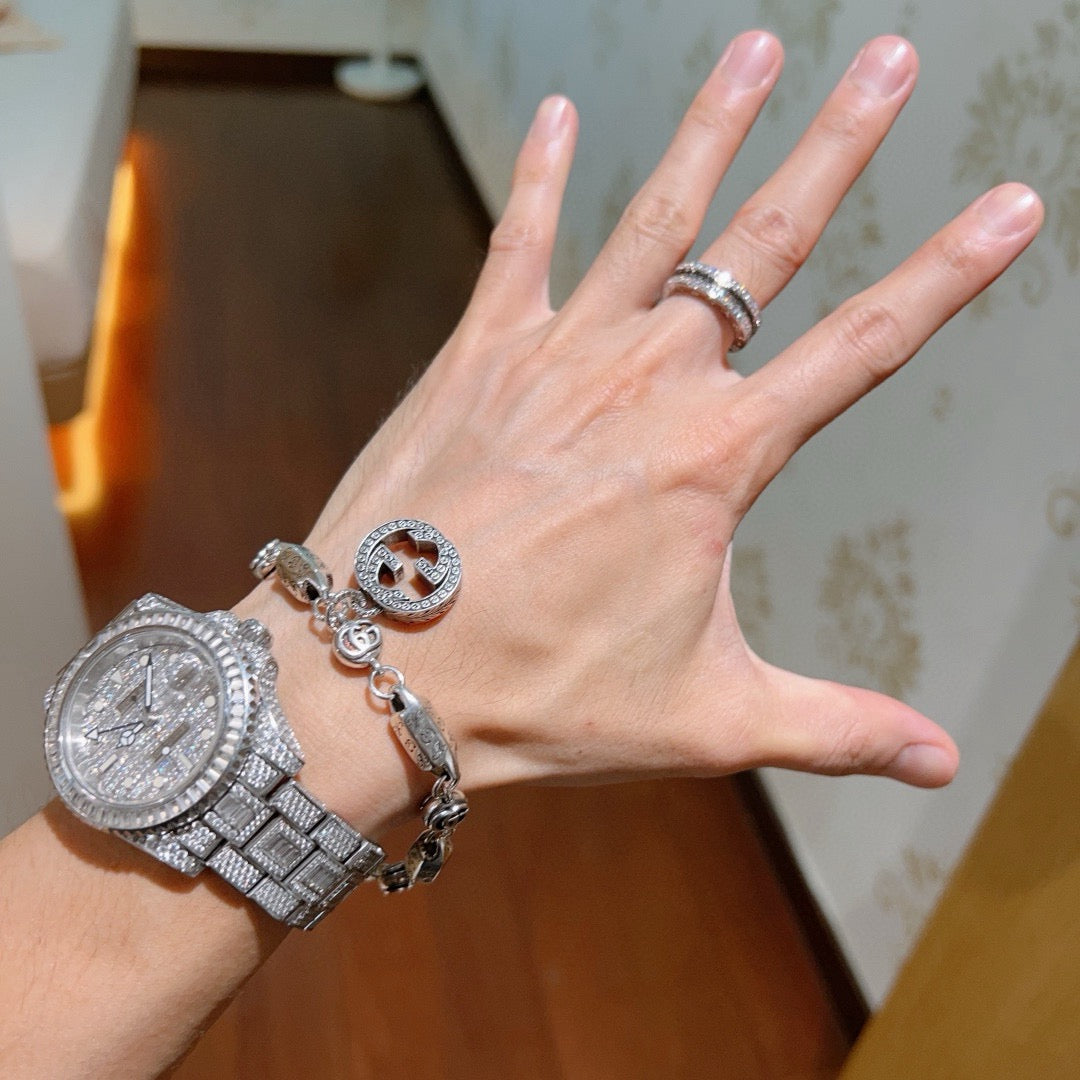 Geometric Emblem Bracelet in Polished Metal-Tone – Design 071 detail view