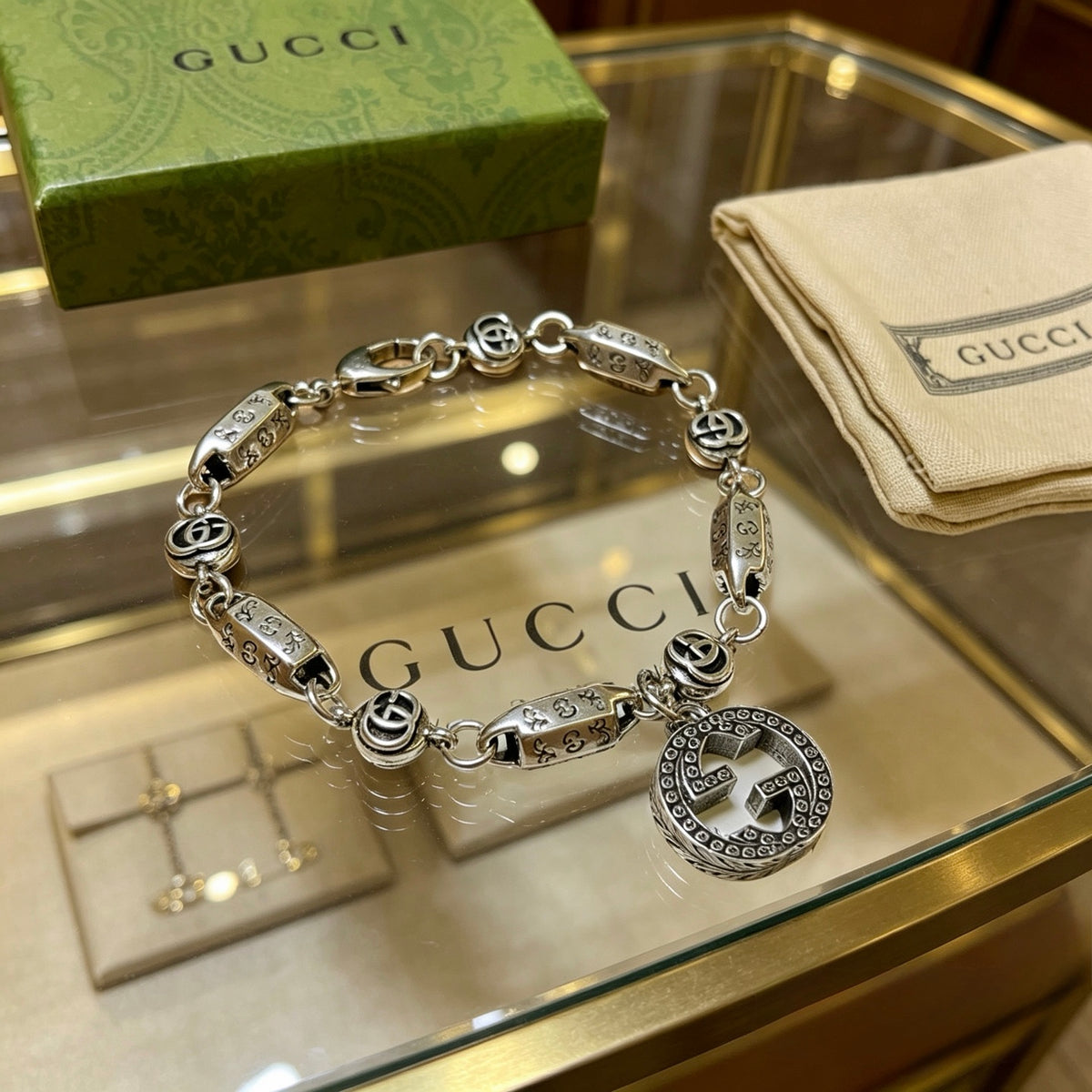 Geometric Emblem Bracelet in Polished Metal-Tone – Design 071 front product view