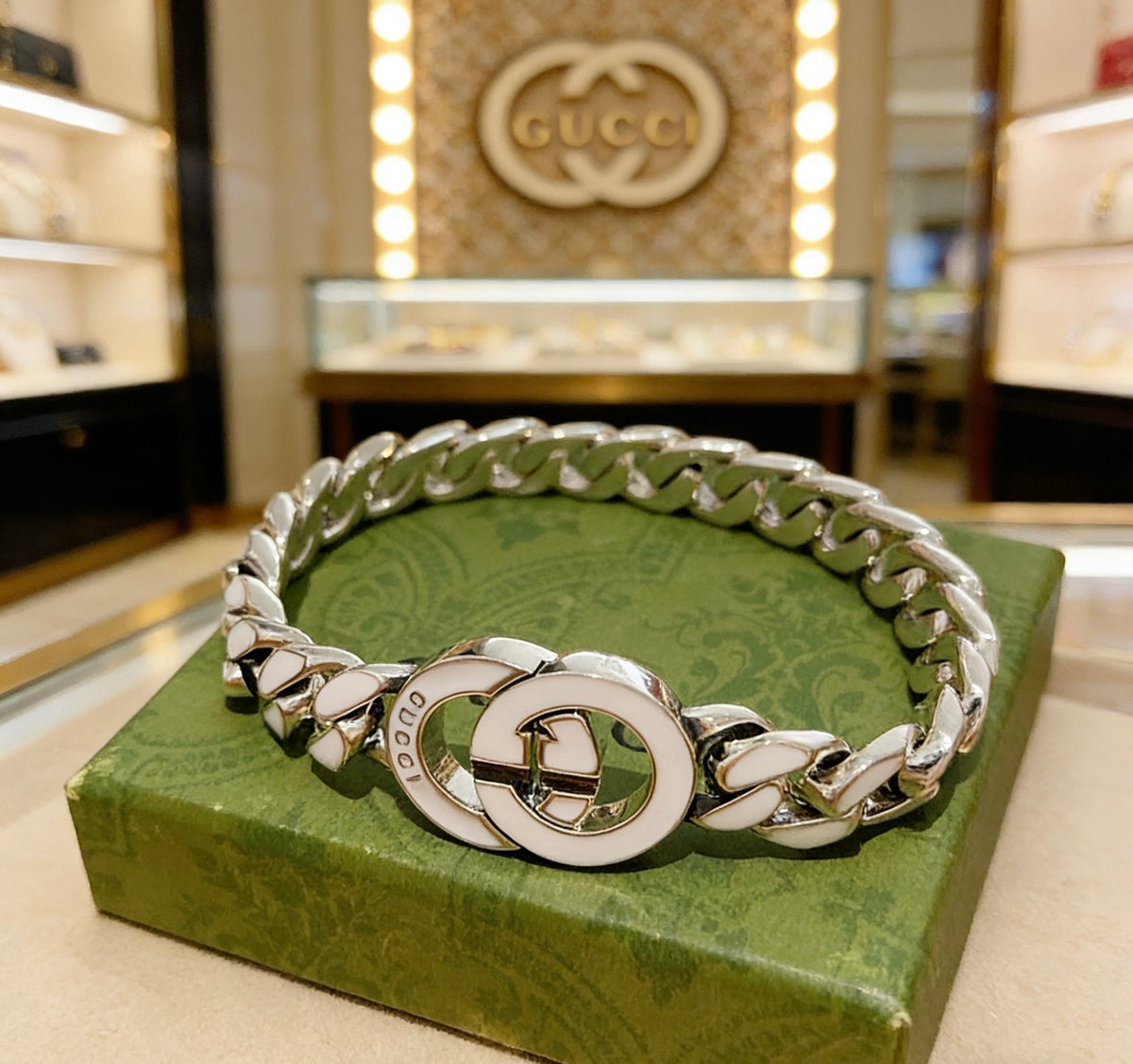 Geometric Emblem Bracelet in Polished Metal-Tone – Design 070 detail view