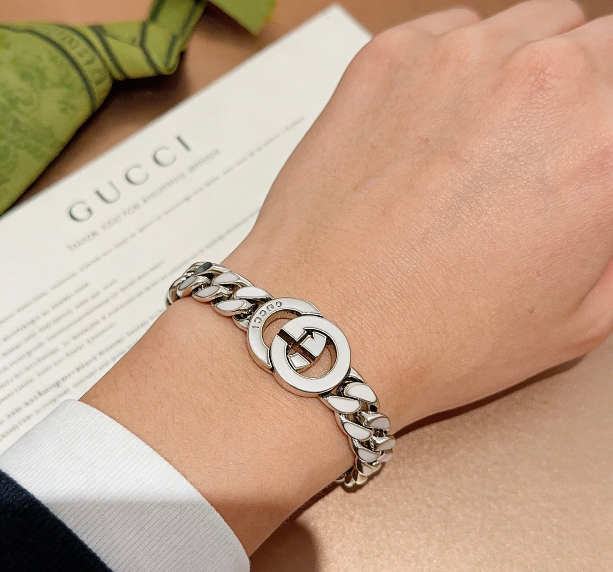 Geometric Emblem Bracelet in Polished Metal-Tone – Design 104 front product view