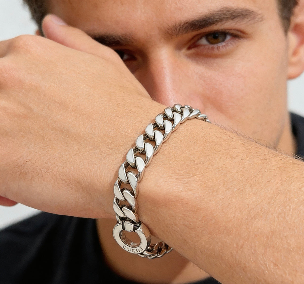 Geometric Emblem Bracelet in Polished Metal-Tone – Design 104 main product view