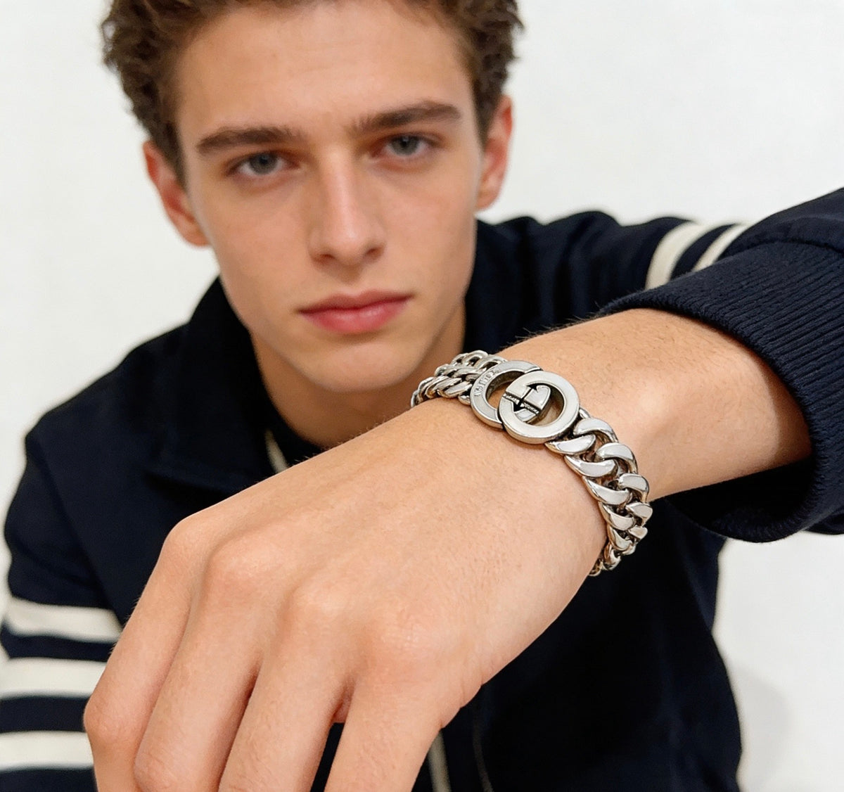 Geometric Emblem Bracelet in Polished Metal-Tone – Design 104 main product view