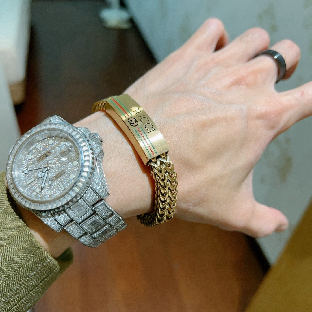 Geometric Emblem Bracelet in Polished Metal-Tone – Design 103 main product view