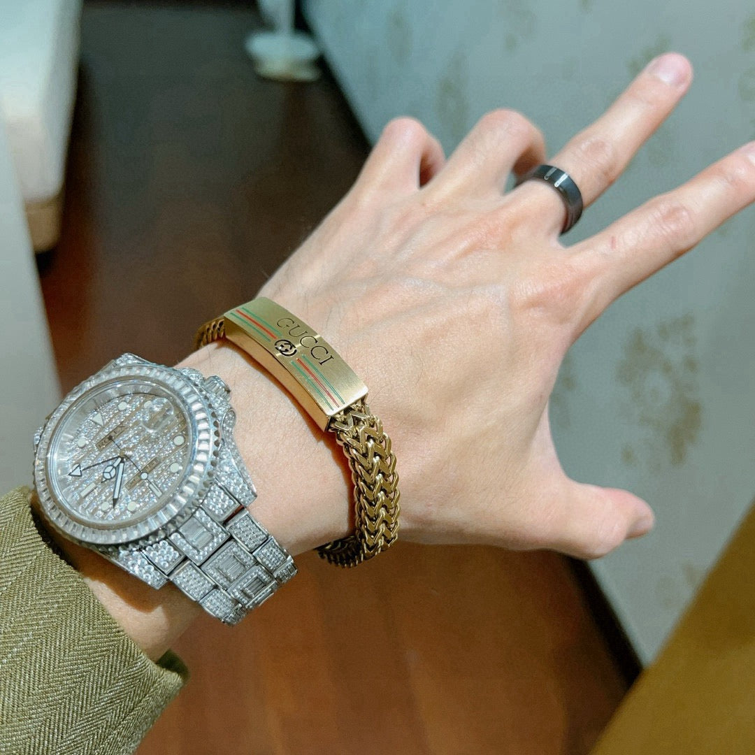 Geometric Emblem Bracelet in Polished Metal-Tone – Design 069 styled product view