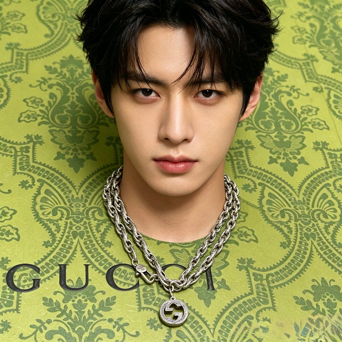 Double-G Emblem Pendant Necklace in Silver-Tone – Vintage Detail – Design 037 front product view