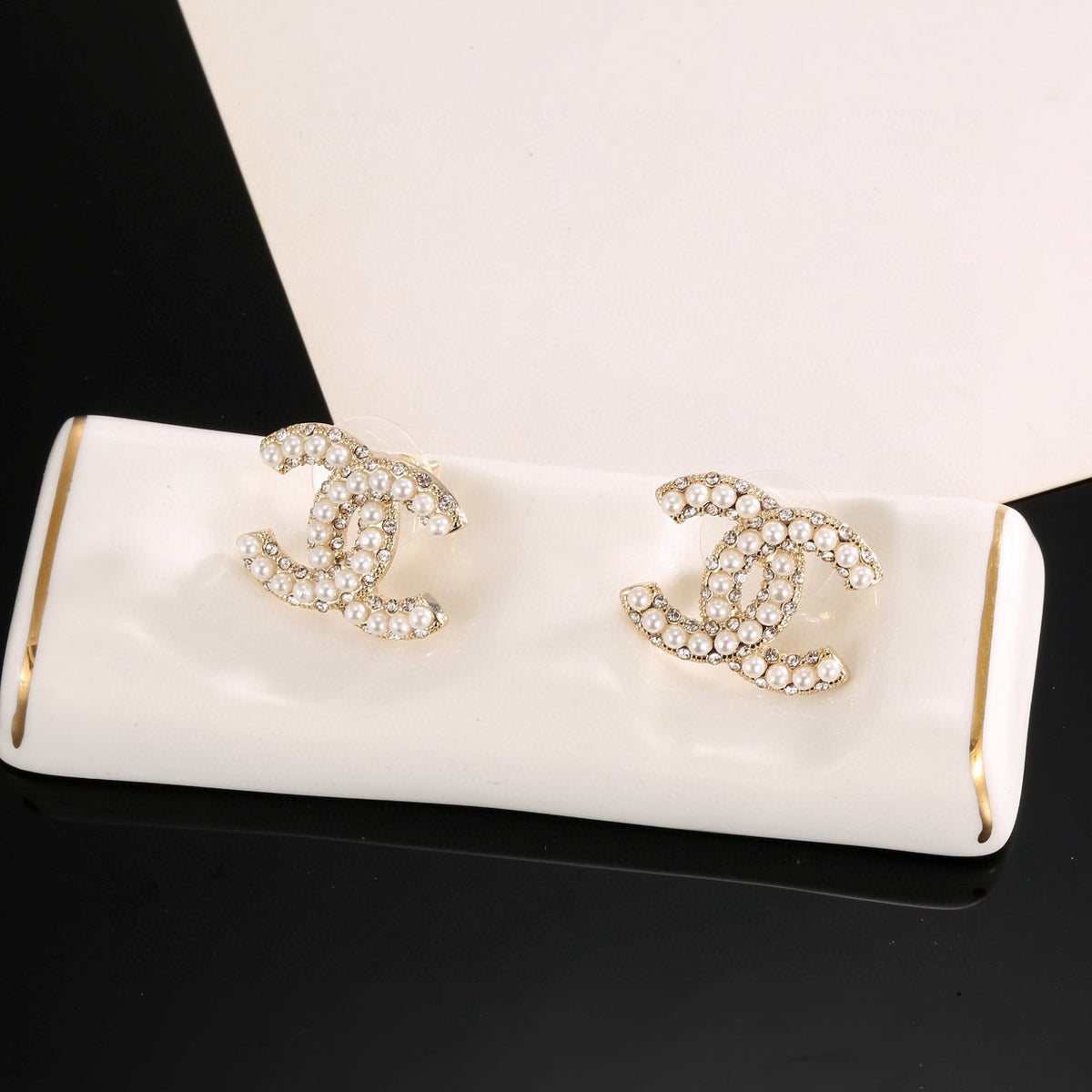 Signature Emblem Stud Earrings in Gold-Tone – Design 068 front product view