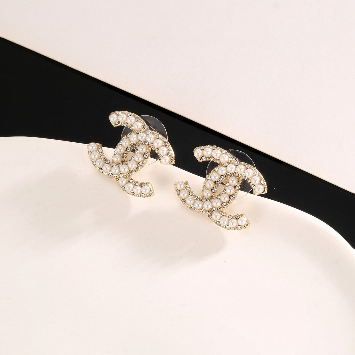 Signature Emblem Stud Earrings in Gold-Tone – Design 068 styled product view