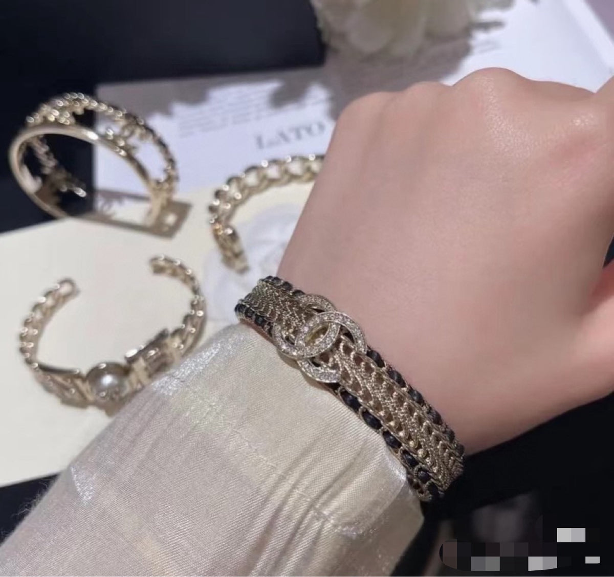 Signature Emblem Bangle in Polished Metal-Tone – Black Detail – Design 005 detail view