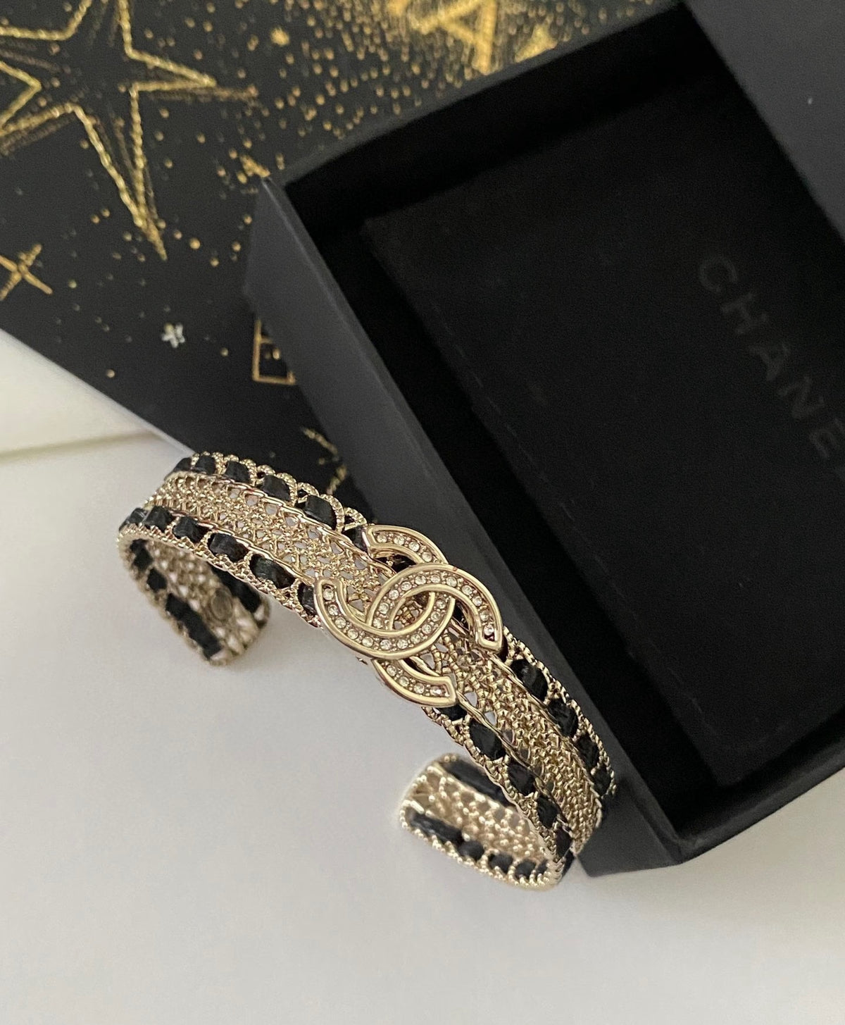 Signature Emblem Bangle in Polished Metal-Tone – Black Detail – Design 005 main product view