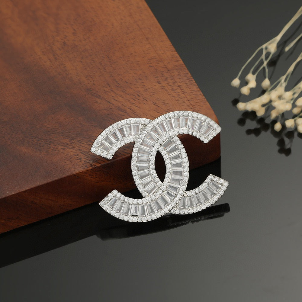 Signature Emblem Brooch in Polished Metal-Tone – Design 056 front product view