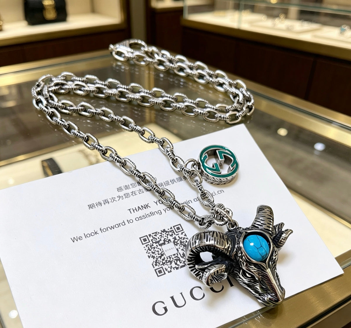 Double-G Emblem Pendant Necklace in Polished Metal-Tone – Design 252 main product view