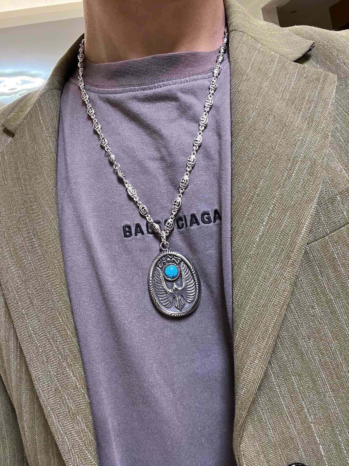 Double-G Emblem Pendant Necklace in Polished Metal-Tone – Design 251 main product view