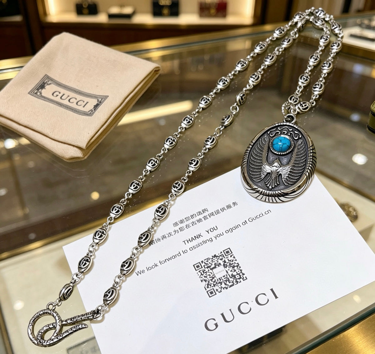 Double-G Emblem Pendant Necklace in Polished Metal-Tone – Design 167 front product view
