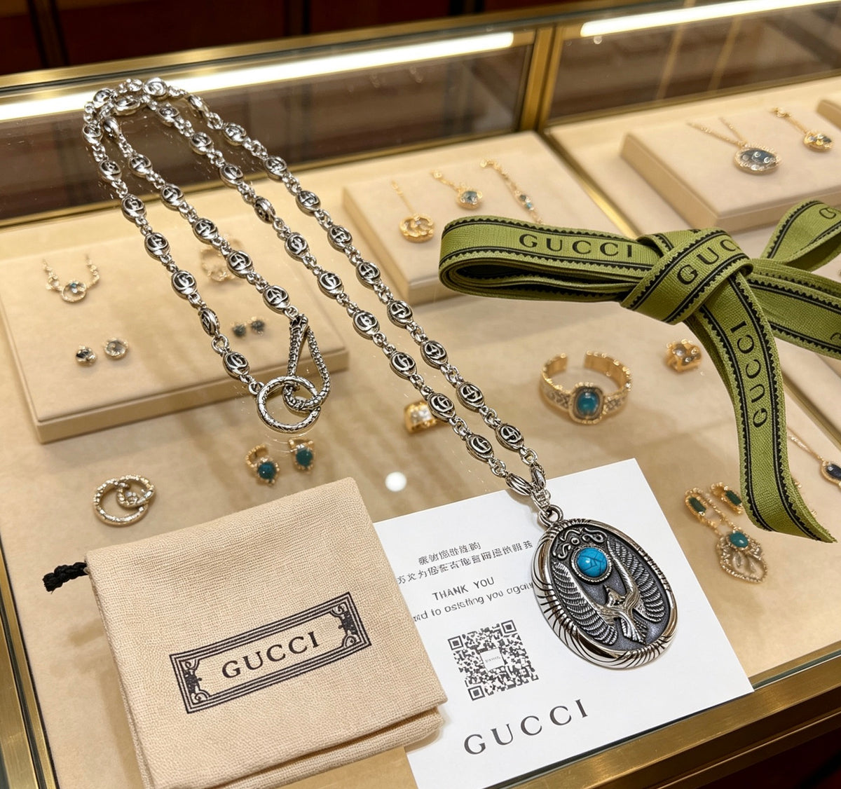 Double-G Emblem Pendant Necklace in Polished Metal-Tone – Design 167 main product view