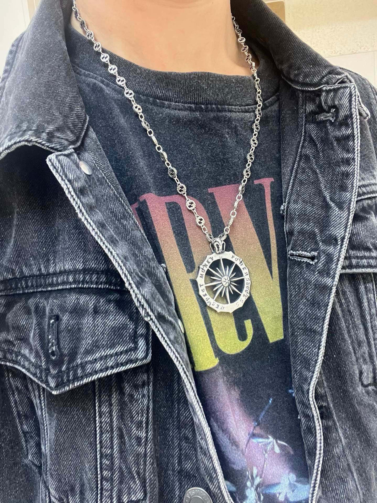 Double-G Emblem Pendant Necklace in Polished Metal-Tone – Design 166 styled product view