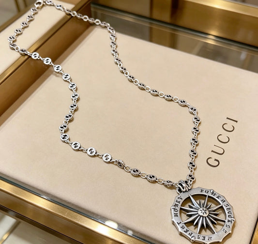 Double-G Emblem Pendant Necklace in Polished Metal-Tone – Design 250 main product view