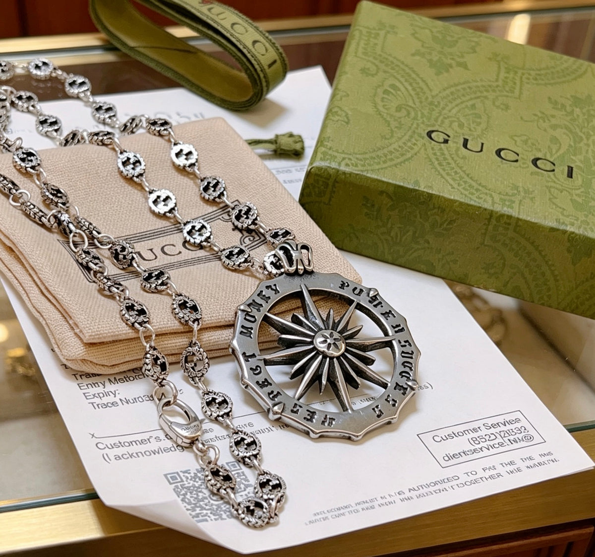 Double-G Emblem Pendant Necklace in Polished Metal-Tone – Design 166 front product view