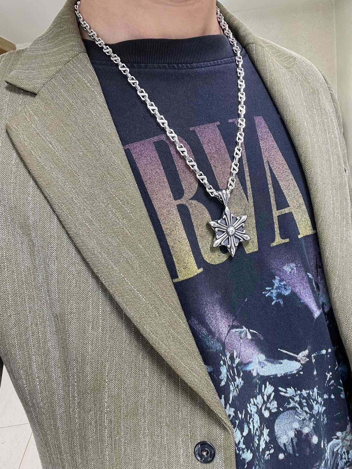 Double-G Emblem Pendant Necklace in Polished Metal-Tone – Design 249 styled product view