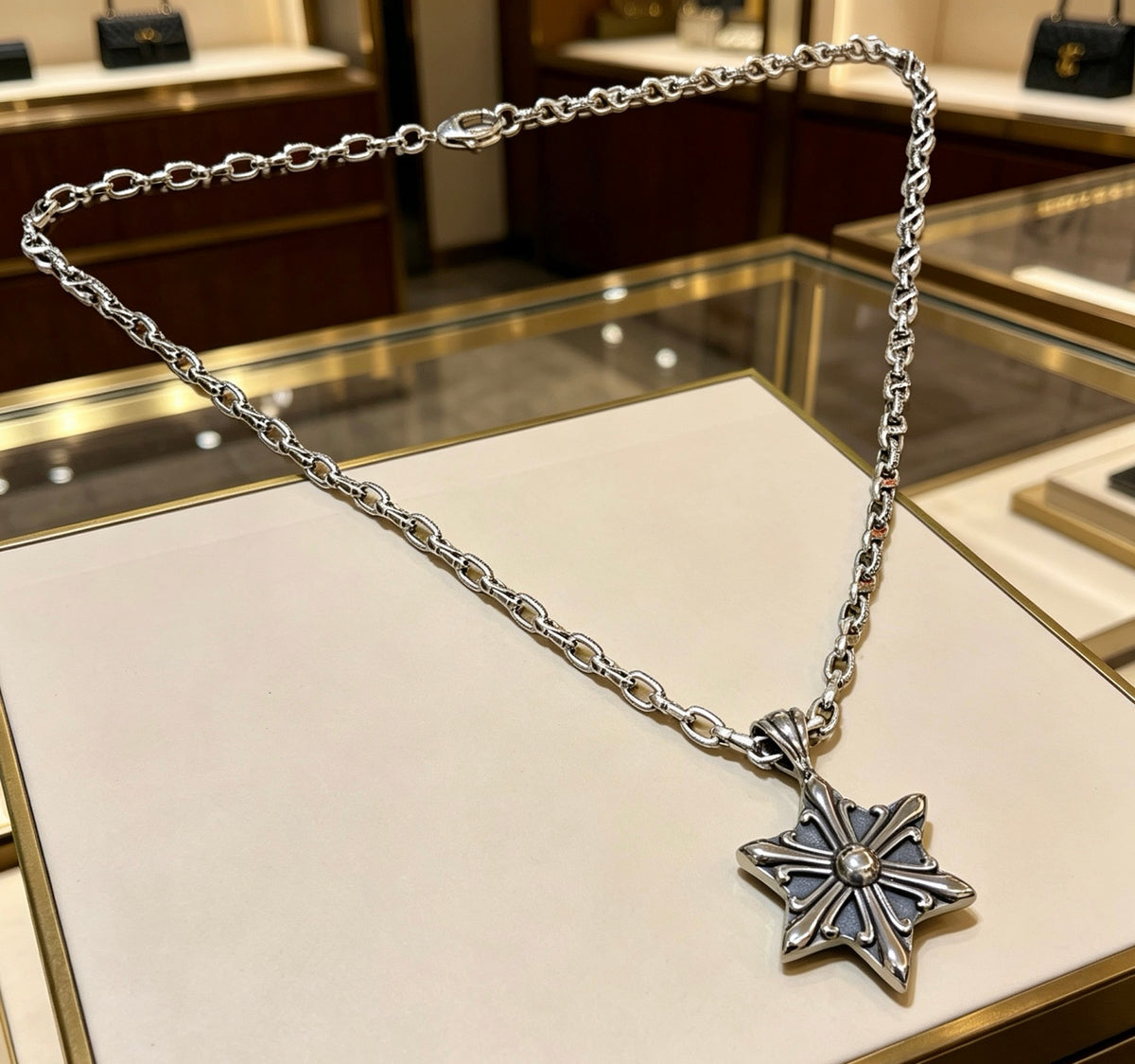 Double-G Emblem Pendant Necklace in Polished Metal-Tone – Design 165 main product view