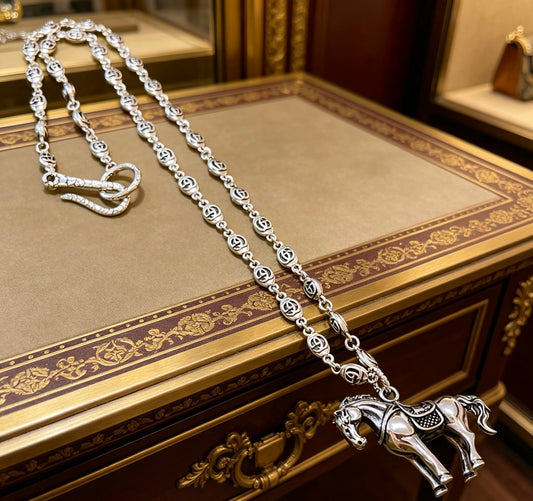 Double-G Emblem Pendant Necklace in Polished Metal-Tone – Design 224 main product view