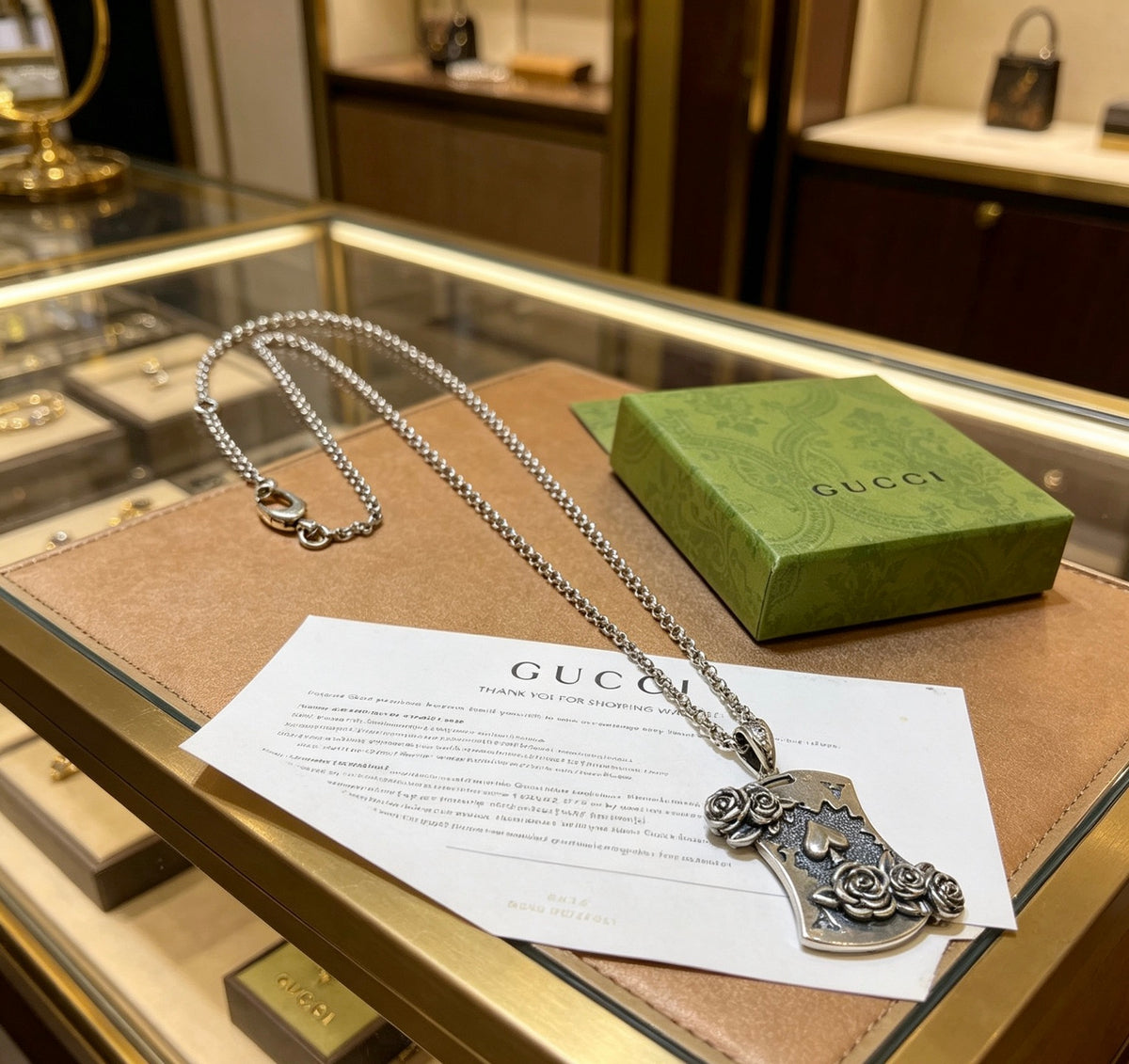 Double-G Emblem Pendant Necklace in Polished Metal-Tone – Vintage Detail – Design 063 main product view