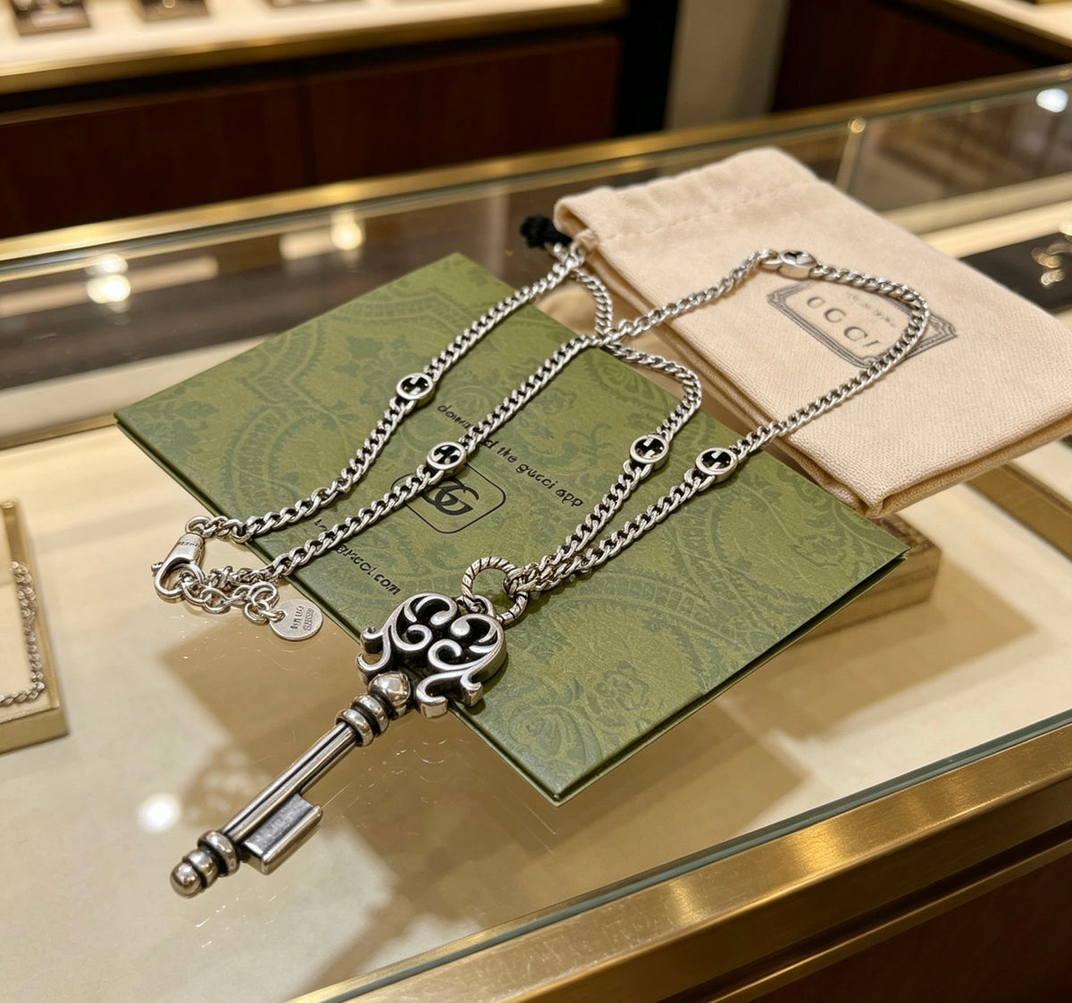 Double-G Emblem Pendant Necklace in Polished Metal-Tone – Vintage Detail – Design 045 main product view