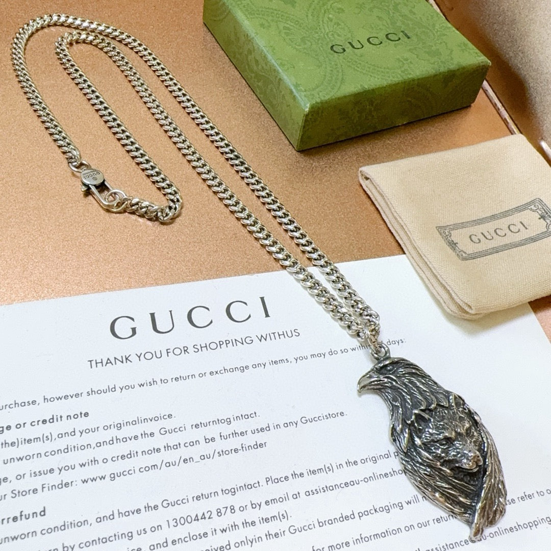 Double-G Emblem Pendant Necklace in Polished Metal-Tone – Design 161 detail view