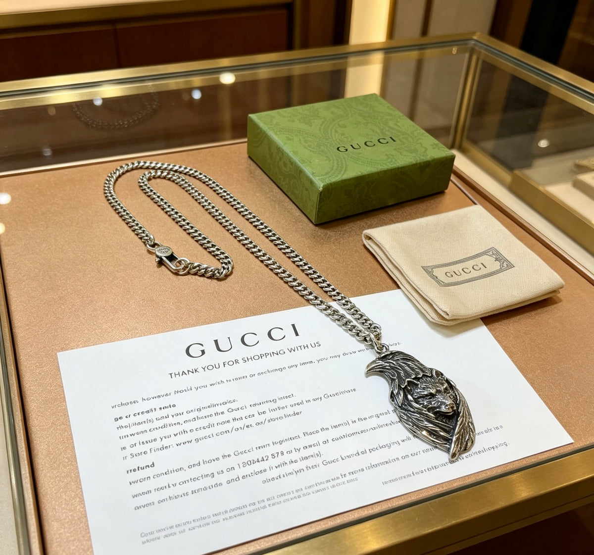 Double-G Emblem Pendant Necklace in Polished Metal-Tone – Design 161 main product view