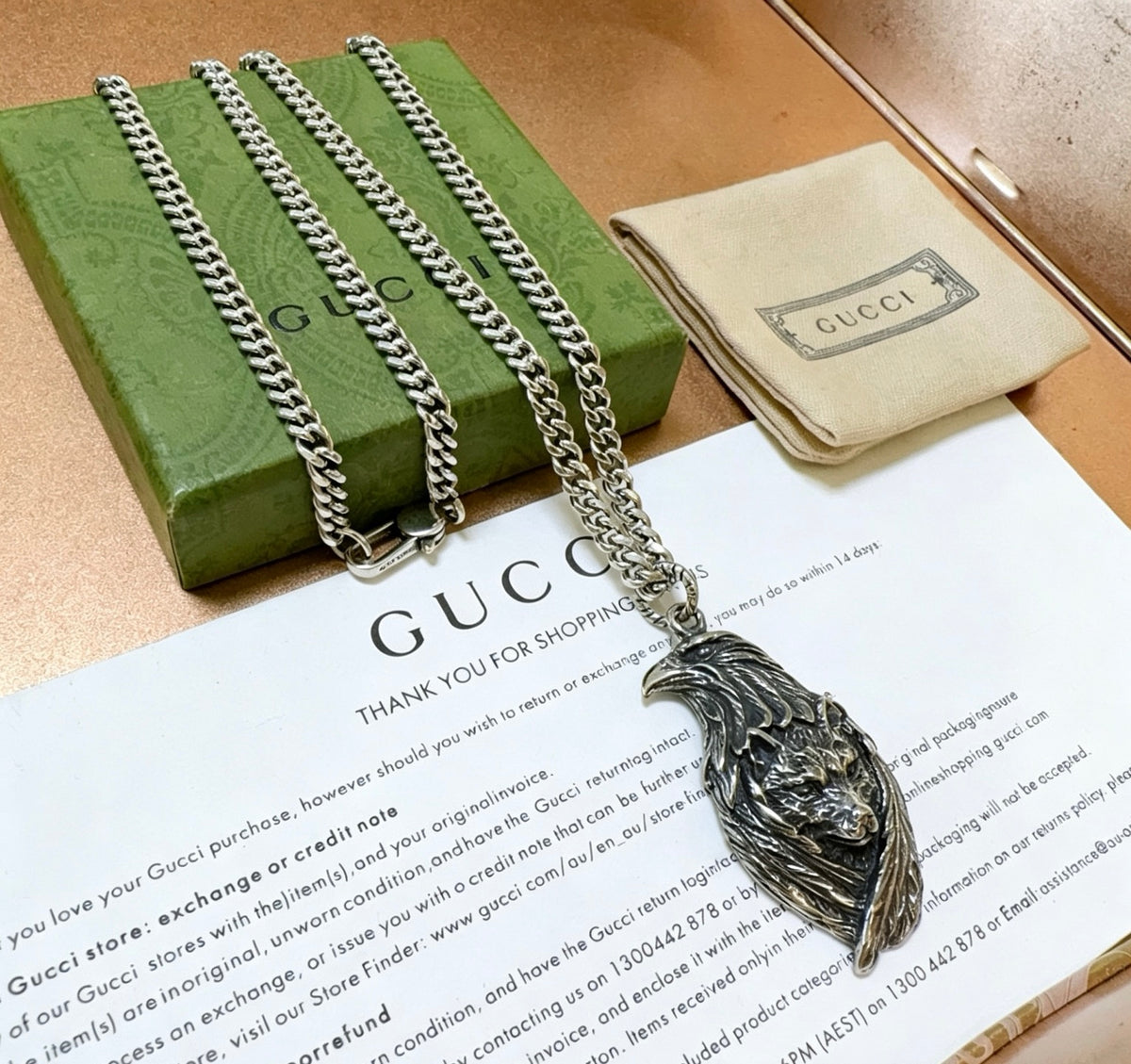Double-G Emblem Pendant Necklace in Polished Metal-Tone – Design 161 front product view