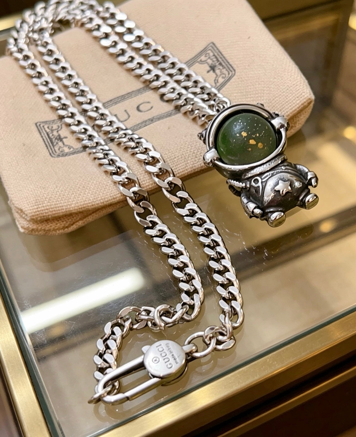 Double-G Emblem Pendant Necklace in Polished Metal-Tone – Design 160 detail view