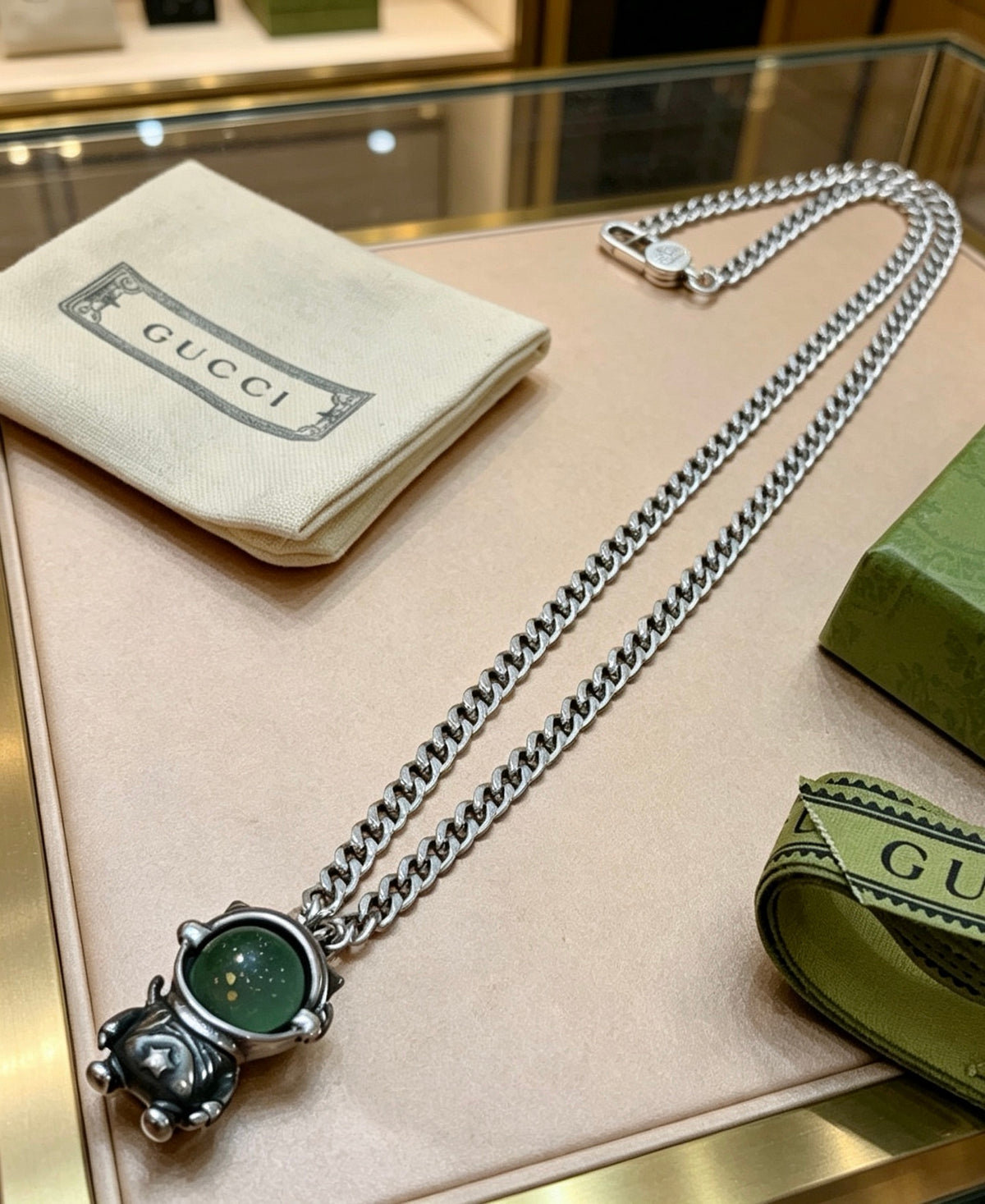 Double-G Emblem Pendant Necklace in Polished Metal-Tone – Design 211 main product view