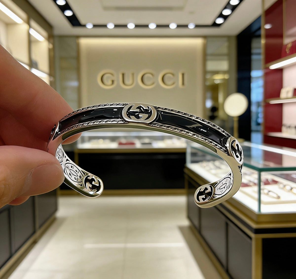 Double-G Emblem Bangle in Polished Metal-Tone – Design 028 main product view