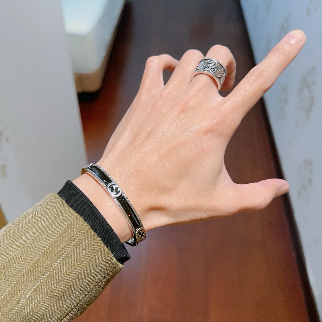 Double-G Emblem Bangle in Polished Metal-Tone – Design 028 styled product view