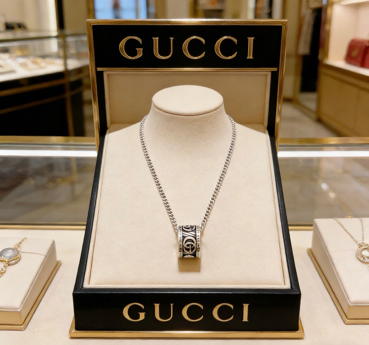 Double-G Emblem Pendant Necklace in Polished Metal-Tone – Design 210 main product view