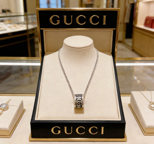 Double-G Emblem Pendant Necklace in Polished Metal-Tone – Design 210 main product view